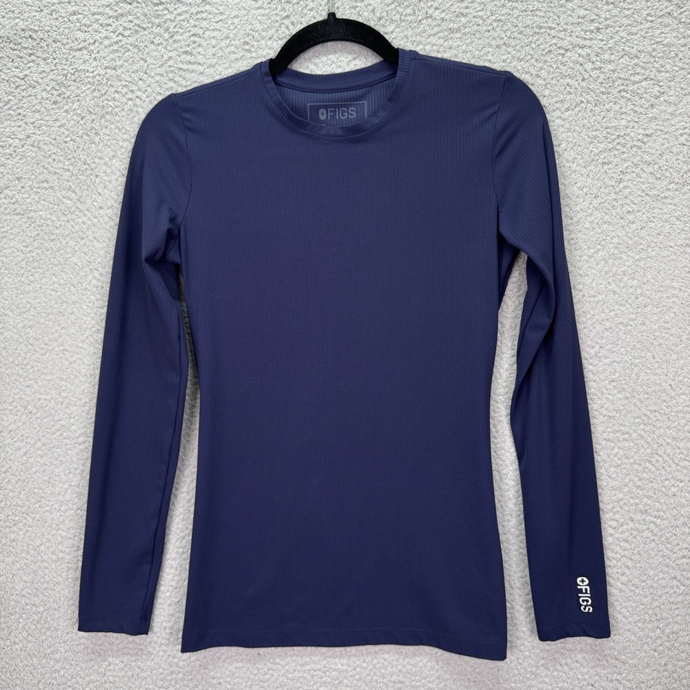 FIGS Top Womens XS Navy Blue Palmer Ribbed Long Sleeve Underscrub Performance